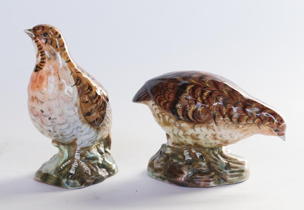 Pair Italian Antique Mochaware Quails (1 of 3)