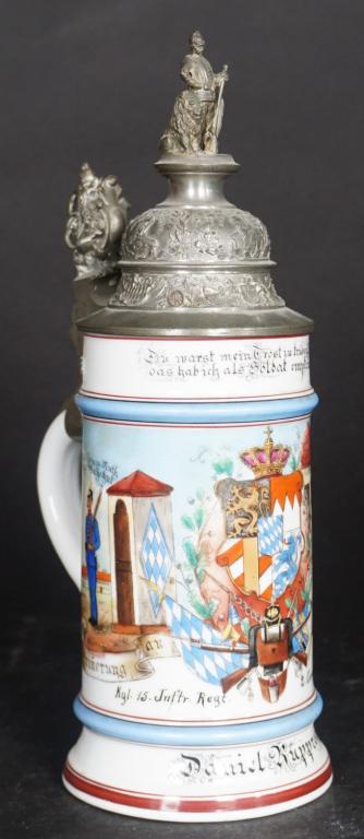 Antique German Porcelain & Pewter Regimental Stein (1 of 7)
