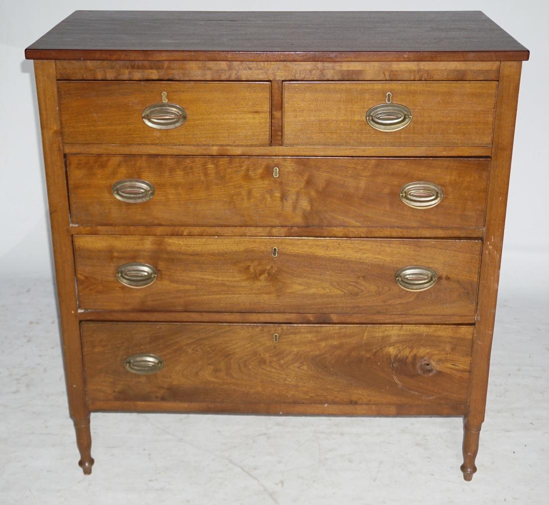 Diminutive Southern Federal Walnut Chest: Circa 1820. Having a rectangular top and case with two over three drawer configuration atop nicely turned and tapered legs. Yellow pine secondary wood throughout. H42 1/2" W41" D20 1/4" Sold from the 