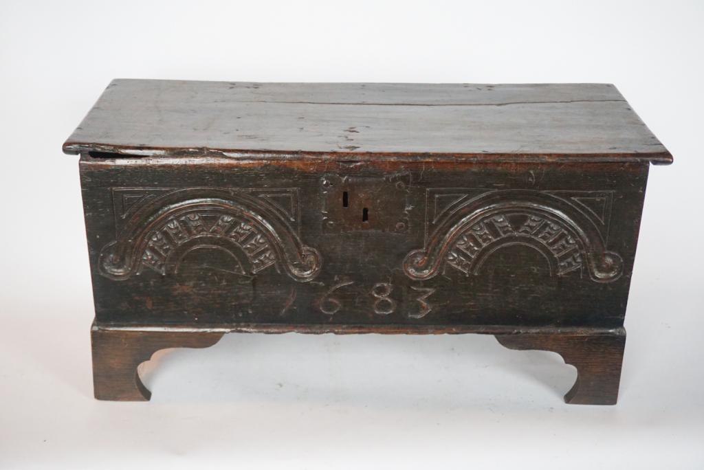 English Jacobean Carved & Dated Valuables Box (1 of 4)