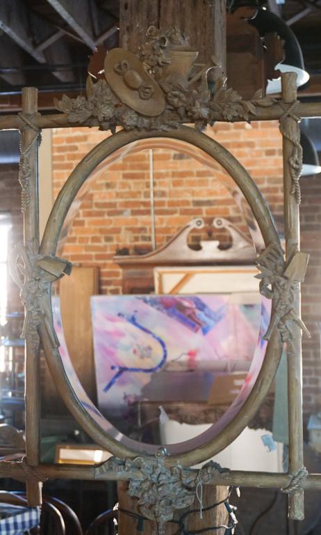 French Carved Fruitwood Looking Glass: Early 20th century. Having a very nicely carved frame in the Renaissance style. The surface is slightly pickle finished. H37" W29" Sold from the collection of Mrs. Joanne Pirkle of Buckhead, Atlanta G