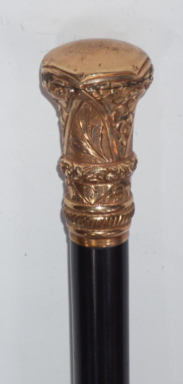 Antique Victorian Rolled Gold & Ebony Wood Cane (1 of 2)