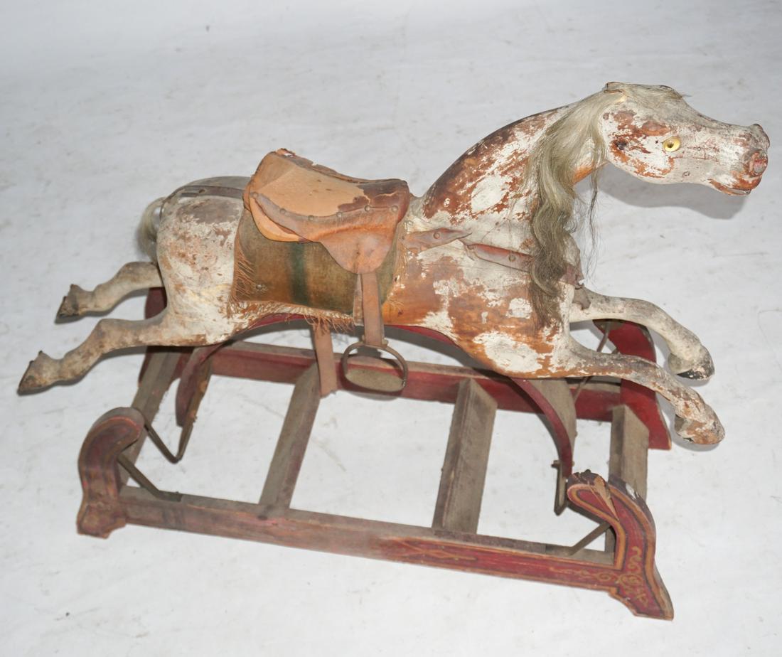 Antique Carved & Painted Wood Childs Rocking Horse (1 of 2)