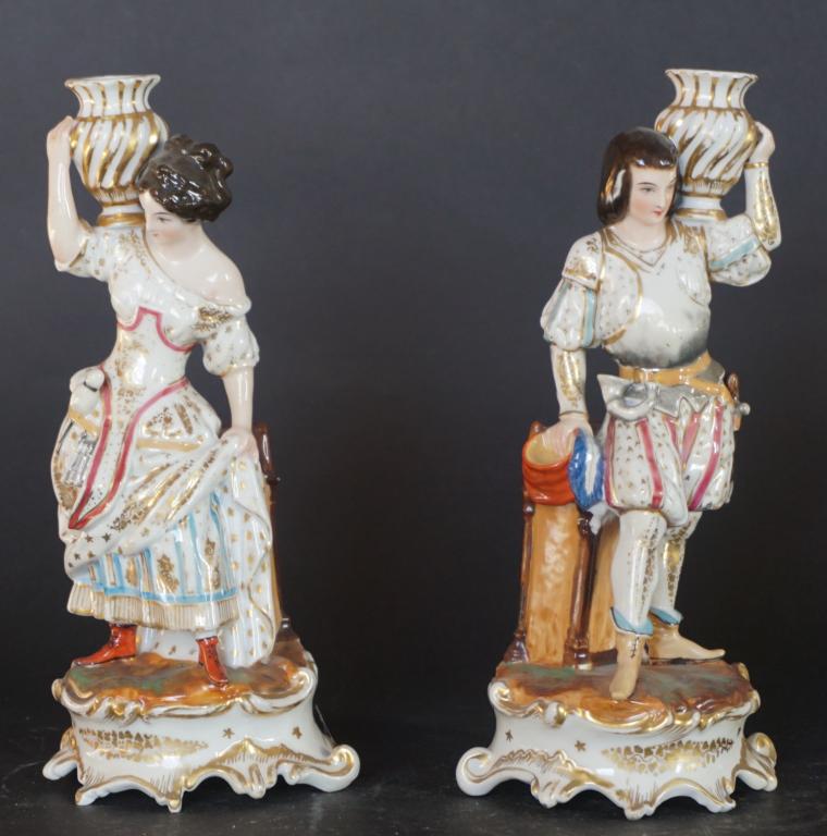 Pair French Antique Figural Porcelain Candlesticks (1 of 3)