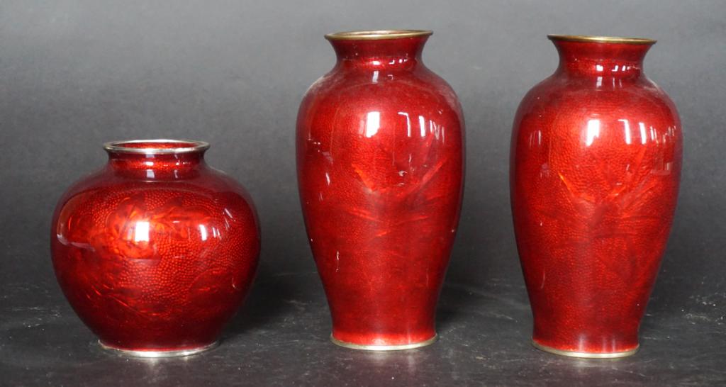 Japanese Art Deco Pigeon Blood Cloisonne Vases (1 of 2)