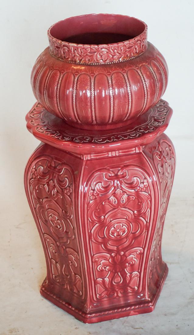 Arts & Crafts Period Majolica Pottery Jar & Stand (1 of 1)