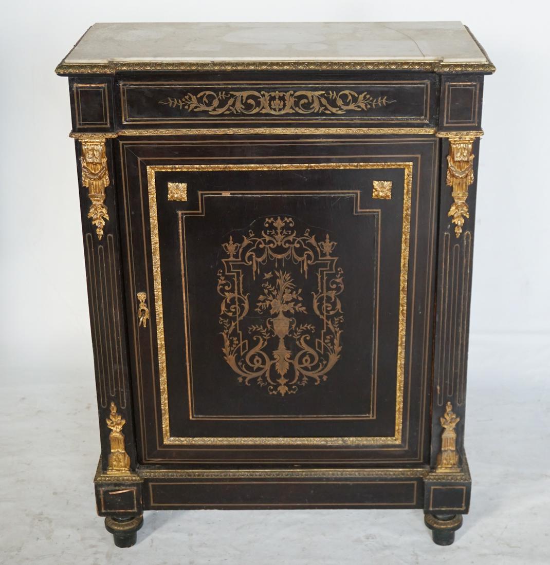 Antique French Ebonized &Brass Inlaid Side Cabinet (1 of 5)