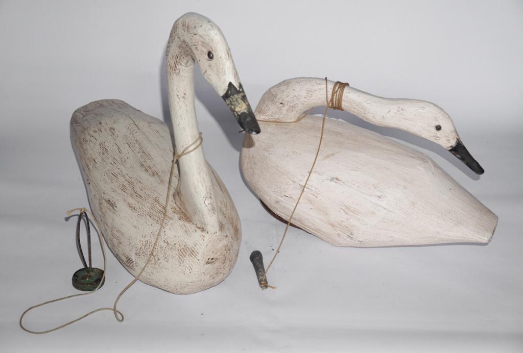 Pair Vintage Carved & Painted Swan Decoys (1 of 1)