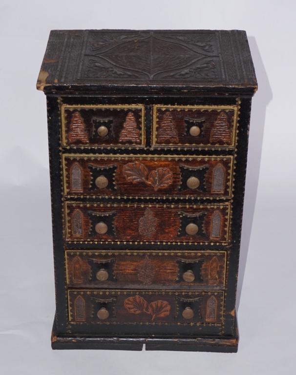 Antique Tramp Art Miniature Chest of Drawers (1 of 2)