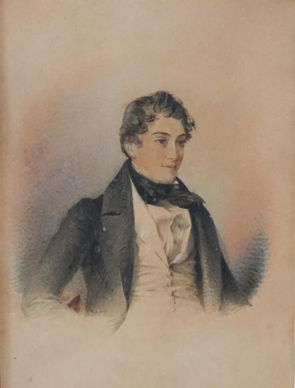 Thomas Sully: (Pennsylvania/South Carolina/England, 1783-1872) Watercolor portrait of William Caldwell Esq. Handsomely framed and signed on verso with title. Good overall condition housed in period style frame with