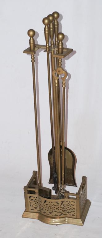 Handsome English Brass Fire Tools & Stand (1 of 1)