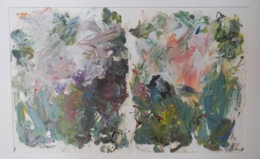 Mary Page Evans: (Virginia, 20th century) Abstract two piece work which is layered. Signed lower right. Good condition. H13" W20 1/2"