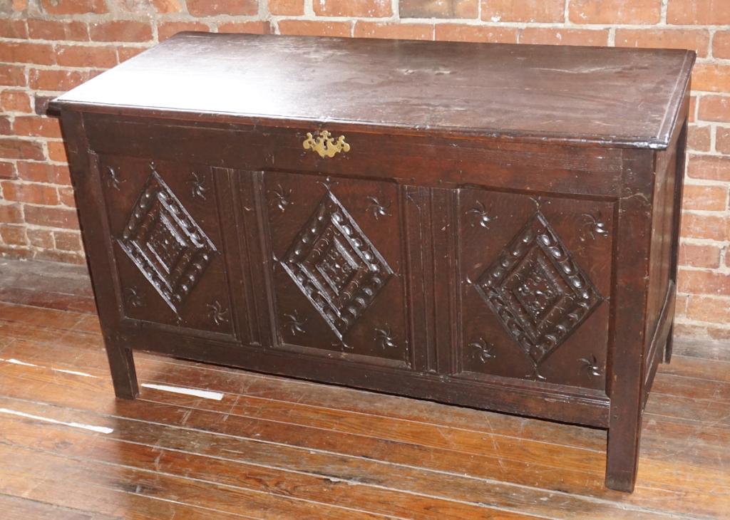 British Jacobean Carved Oak Blanket Chest (1 of 7)