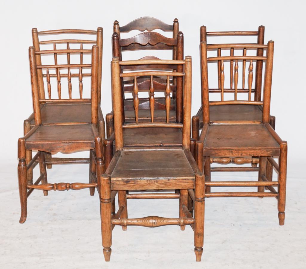 Set English Sheraton Turned Ash Wood Dining Chairs (1 of 2)