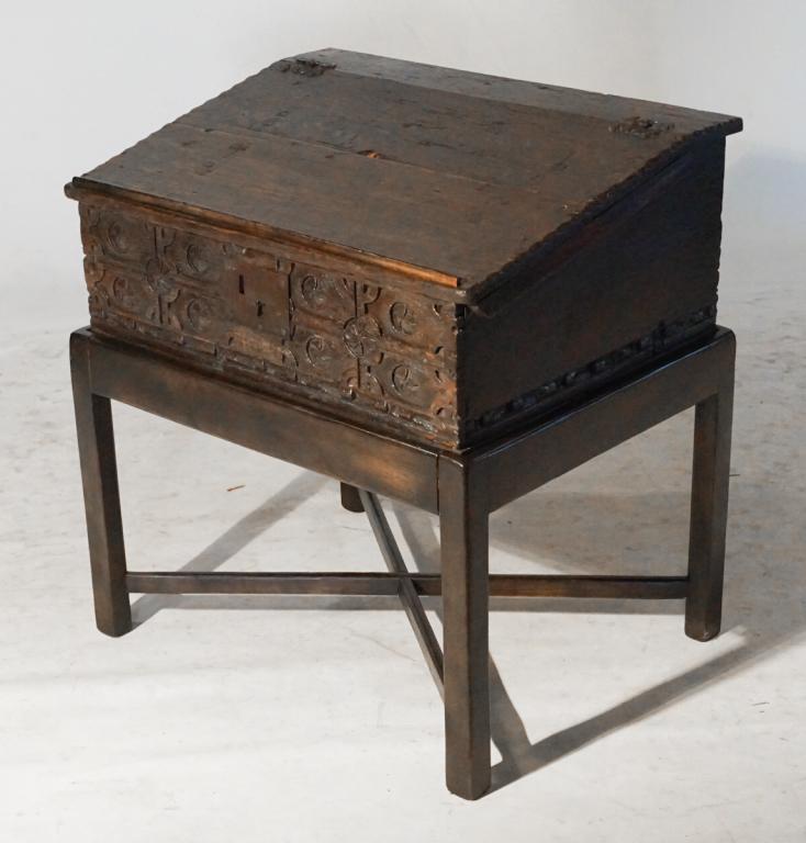 British Jacobean Carved Oak Desk on Frame (1 of 11)