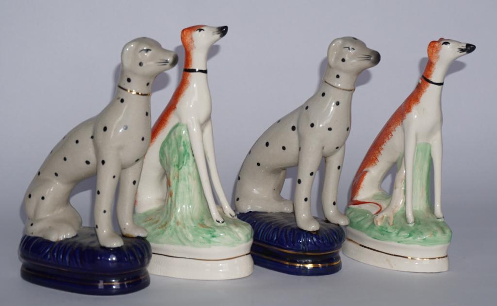 Two Pair Vintage Staffordshire Pottery Seated Dogs (1 of 1)