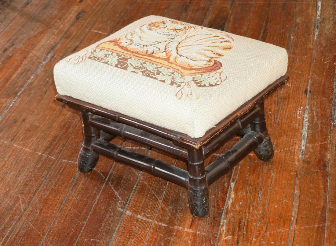 Aesthetic Movement Bamboo & Needlepoint FootStool (1 of 4)