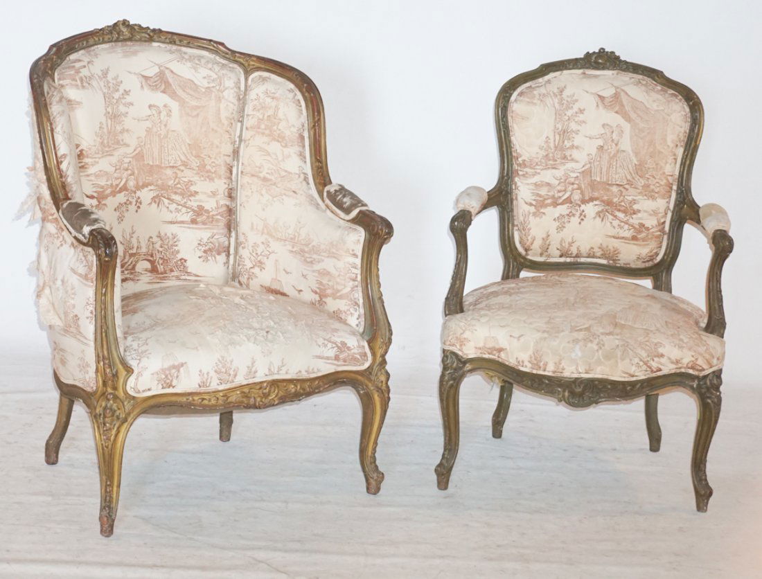 Pair French CarvedPolychrome Fruitwood Easy Chairs (1 of 4)