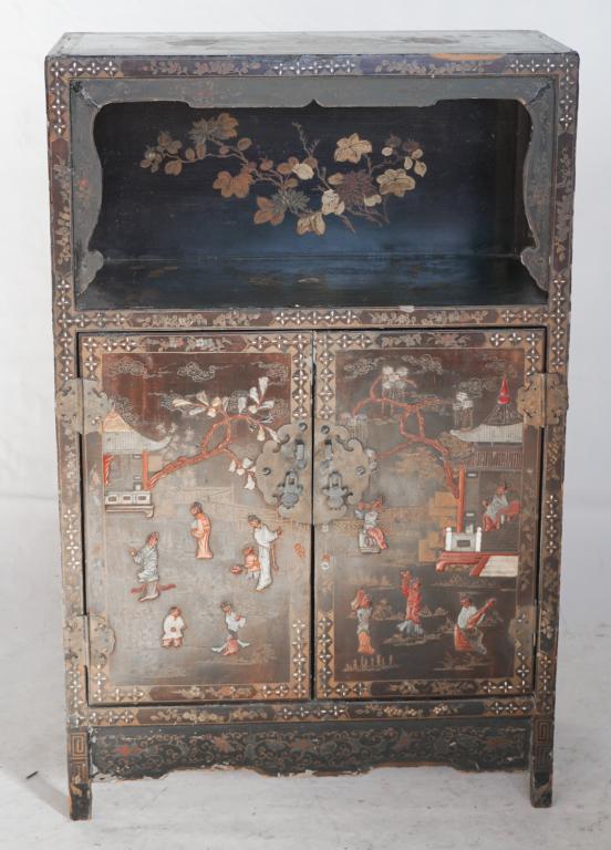 Antique Chinese Qing Black Lacquer Side Cabinet (1 of 5)