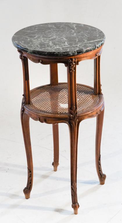 French Carved Walnut Marble Top Side Table (1 of 2)