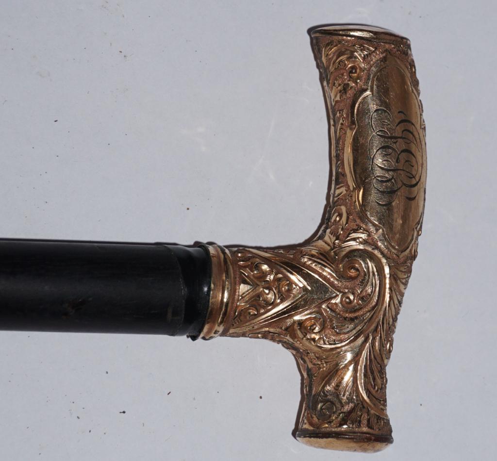 Antique Victorian Rolled Gold Cane Handle & Cane (1 of 1)