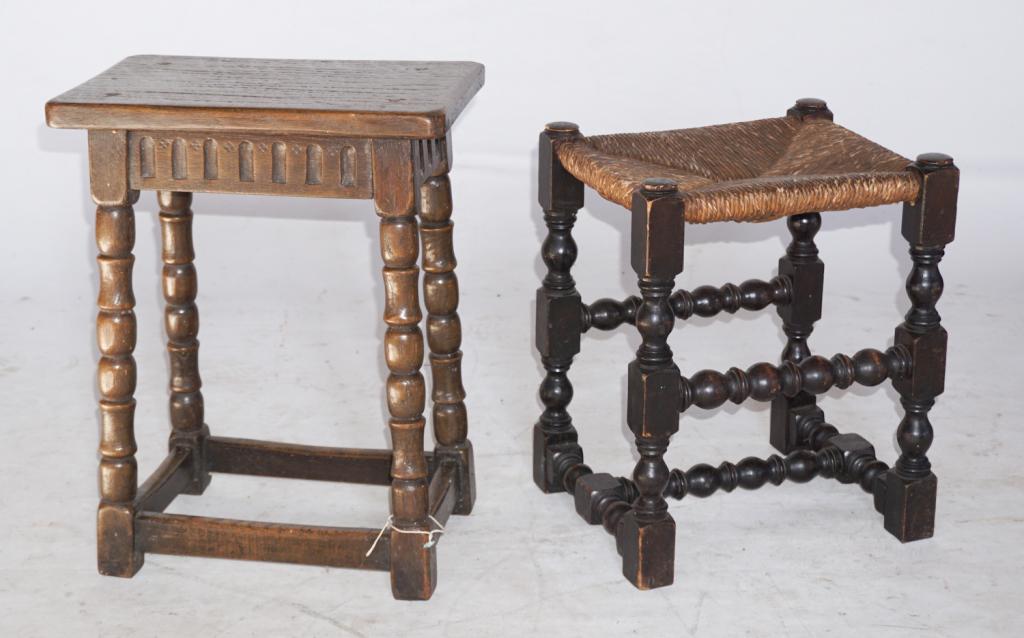 Two Antique English Turned Wood Stools (1 of 2)