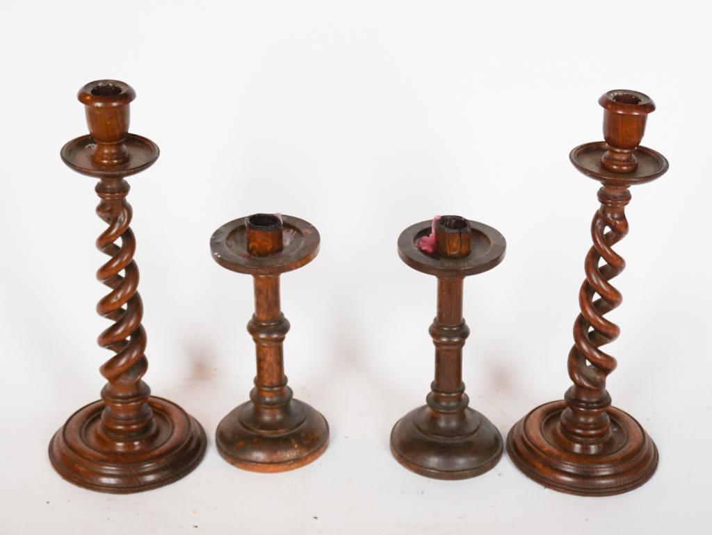 Two Pair Turned Oak Jacobean Style Candlesticks (1 of 2)