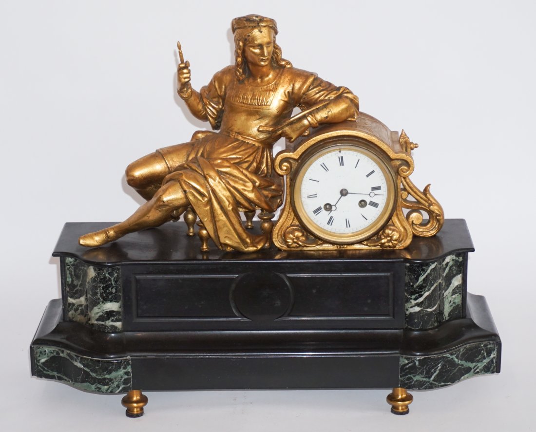 French Classical Bronze & Marble Mantle Clock (1 of 4)