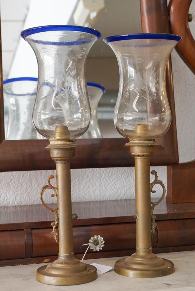 Neoclassical Blown & Etched Glass Candle Stands (1 of 2)