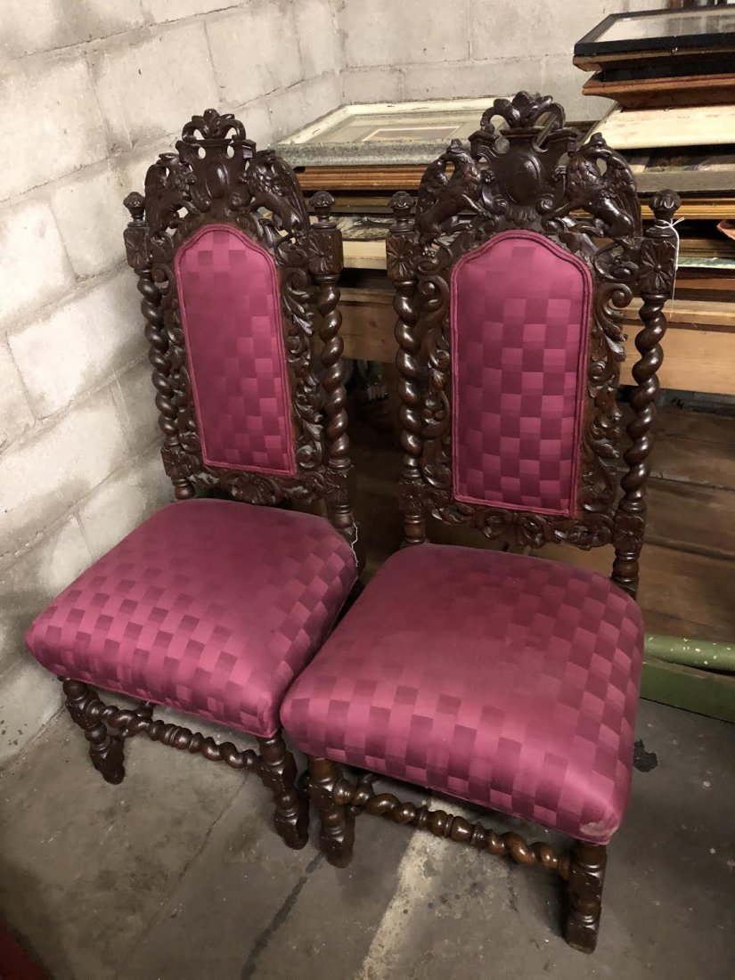 Pair Carved Rococo Revival Hall Chairs (1 of 2)