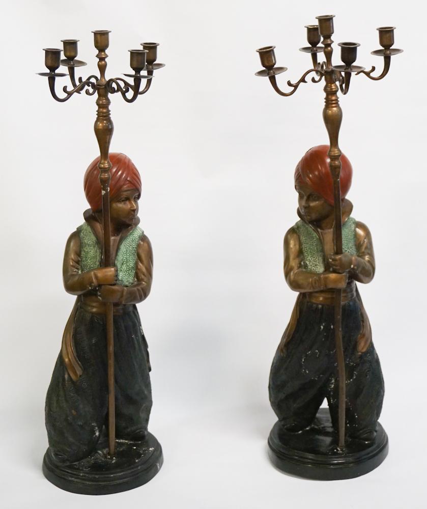 Pair Cold Painted & Patinated Brass Candelabra (1 of 3)