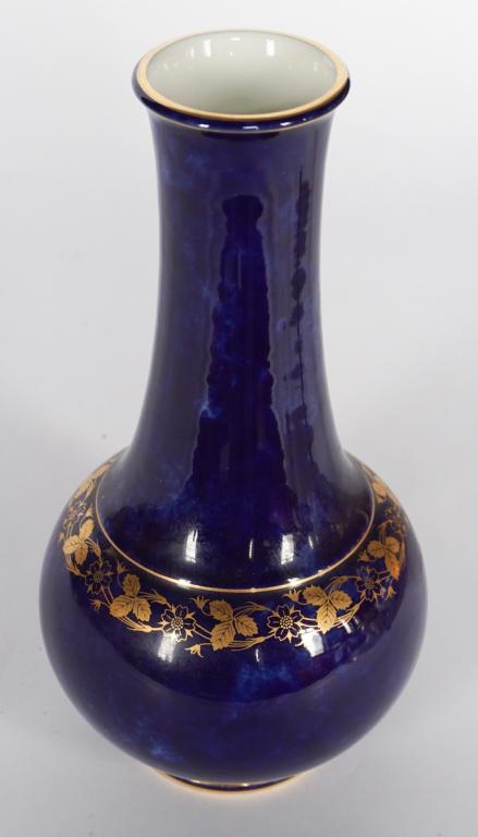 Antique Serves Blue Glazed & Gilt Decorated Vase (1 of 2)
