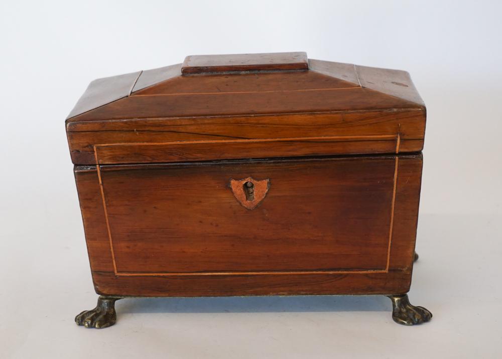 British Regency Inlaid Mahogany Tea Caddy (1 of 2)