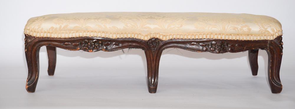 French Carved & Upholstered Walnut Footstool (1 of 1)