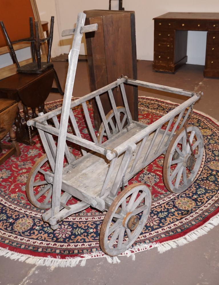 Antique European Wood Goat or Dog Drawn Wagon (1 of 3)