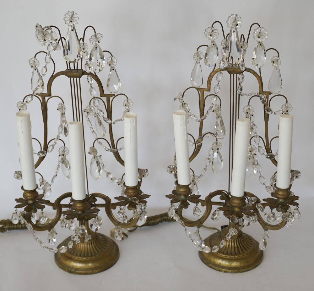 Neoclassical Lyre Form Brass & Crystal Candelabra (1 of 2)