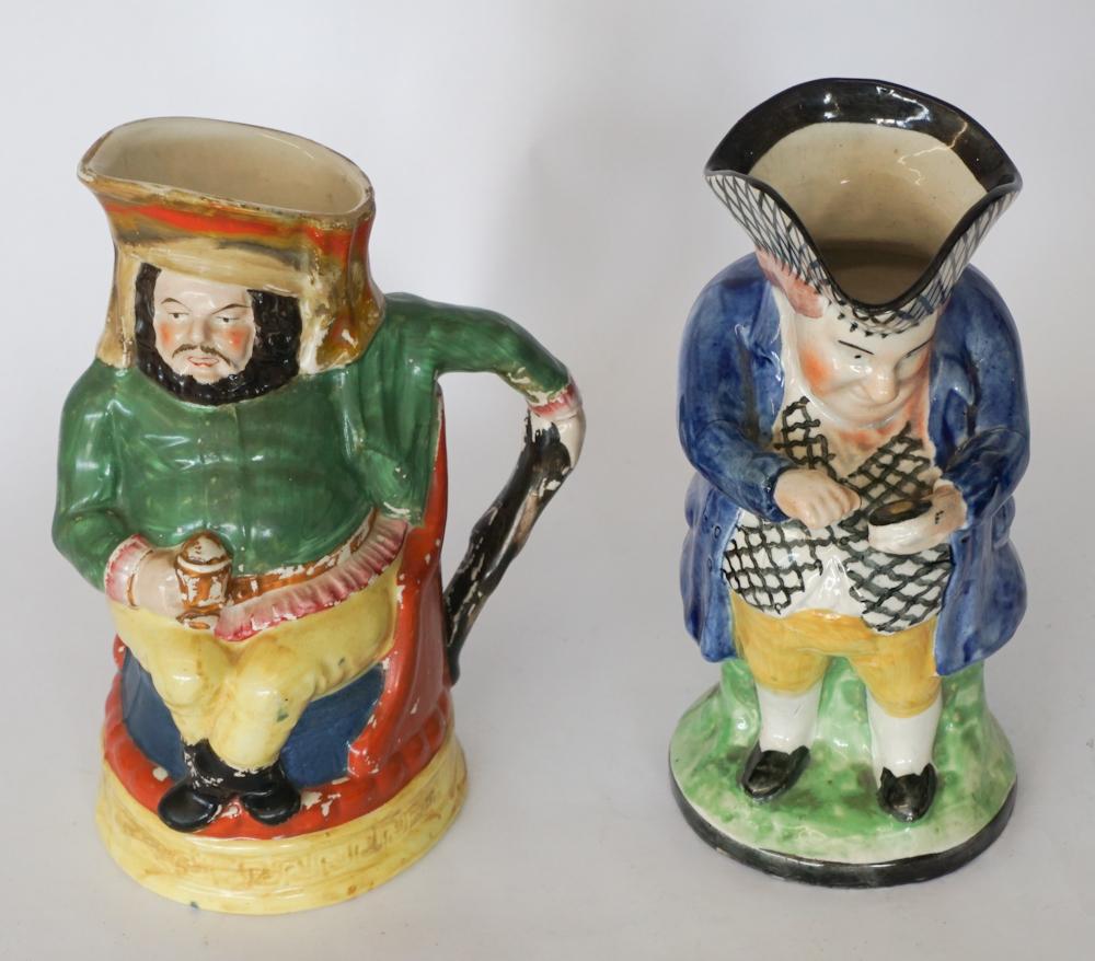 Two Antique English Figural Pottery Toby Pitchers (1 of 4)