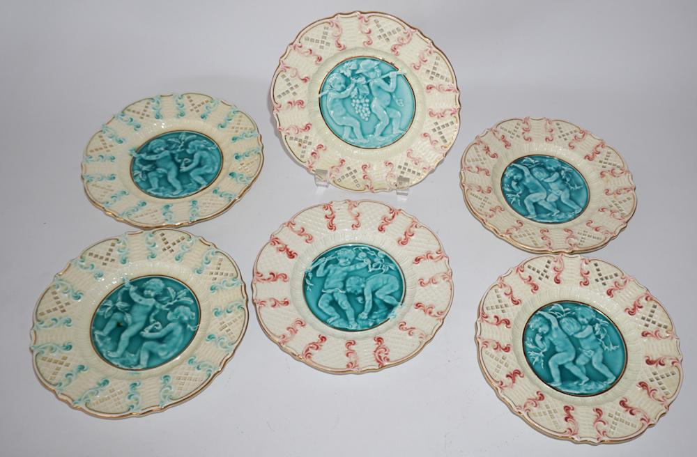 Set Six Antique Majolica Salad Dishes (1 of 3)