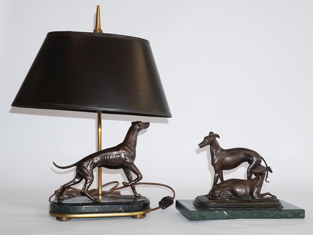 Two Continental School Bronze Hound Sculptures (1 of 3)