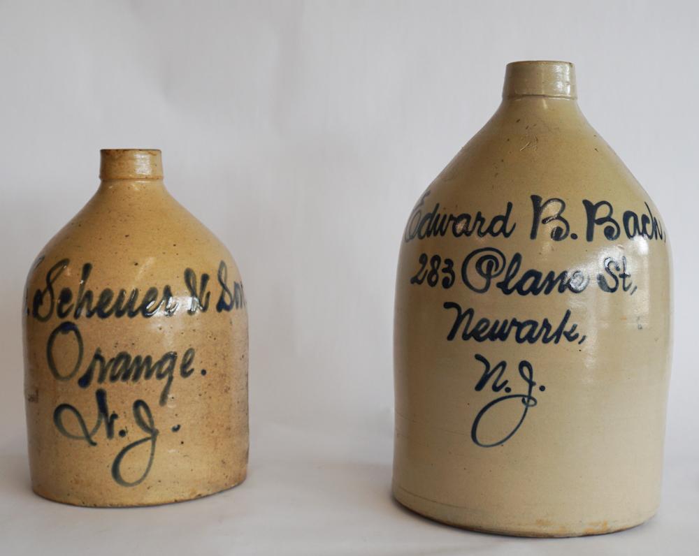 Two Salt Glazed & Cobalt Decorated Script Jugs (1 of 2)