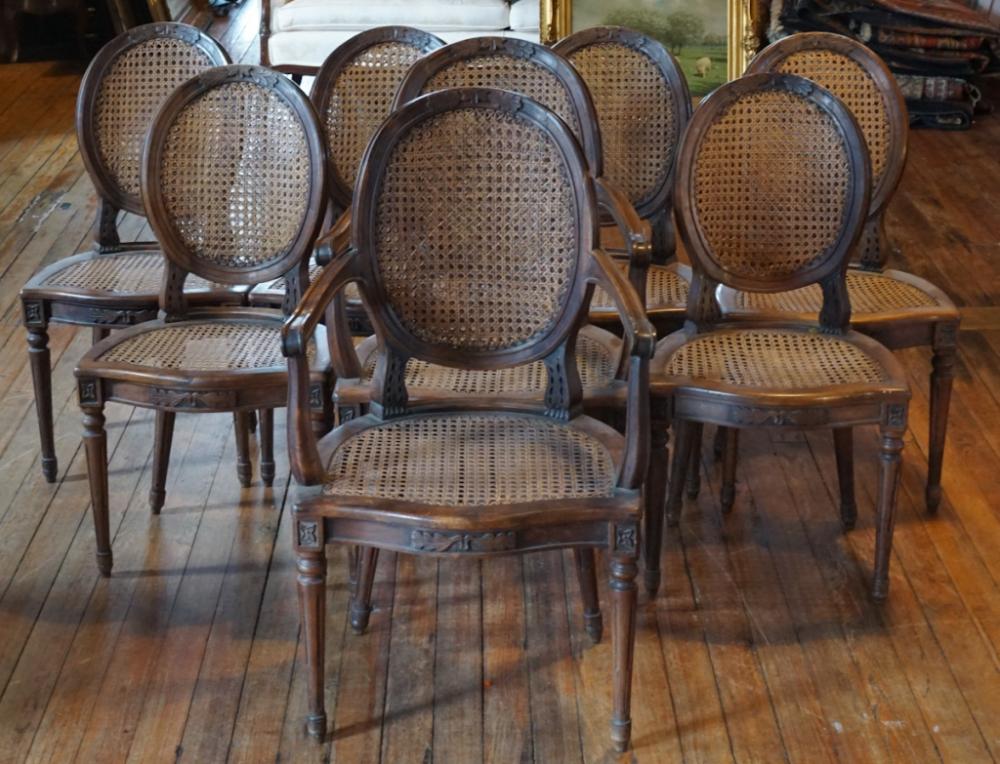 Eight Carved Walnut & Cane Dining Chairs (1 of 4)