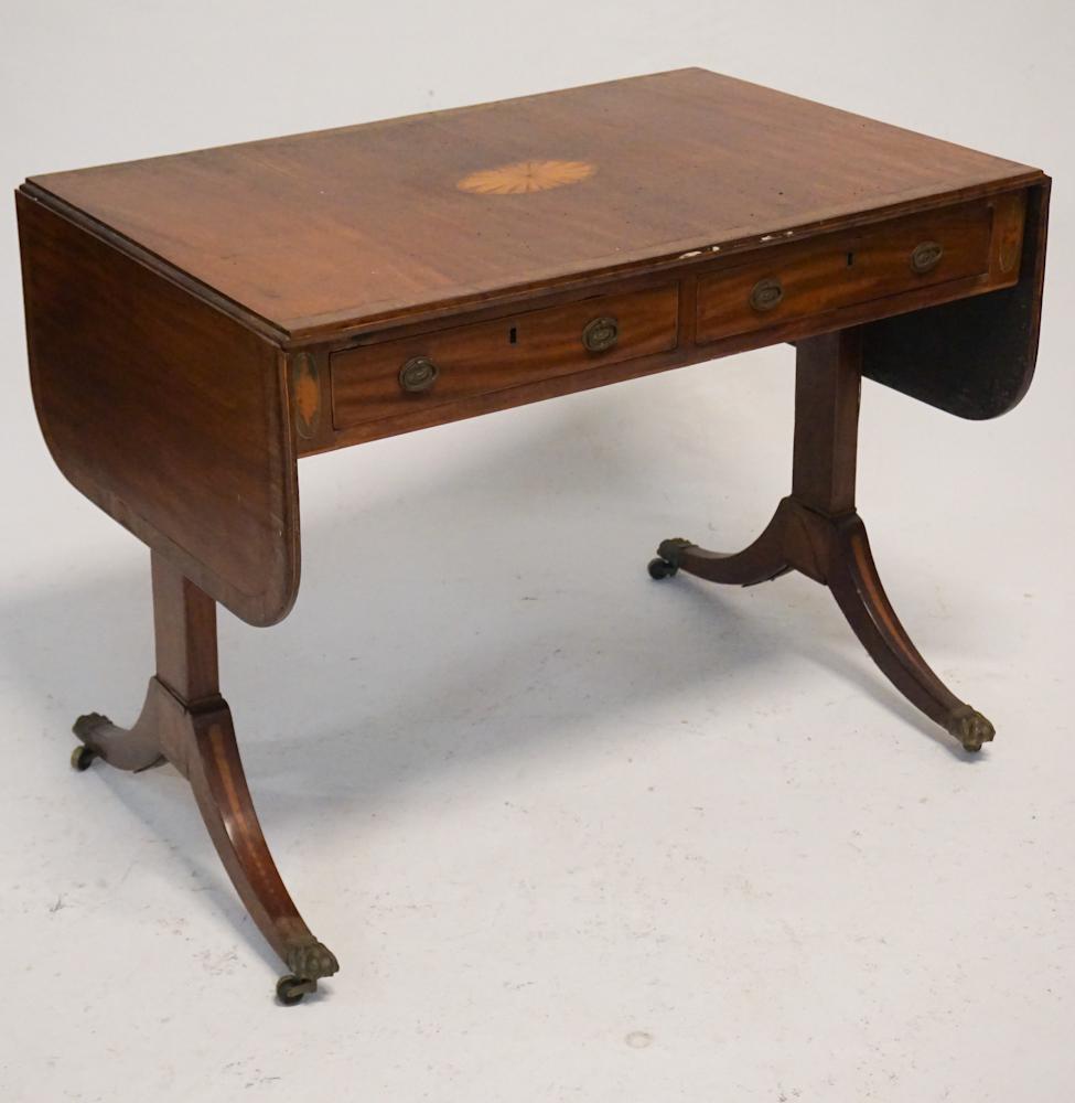 George III Inlaid Mahogany Drop Leaf Console Table (1 of 5)