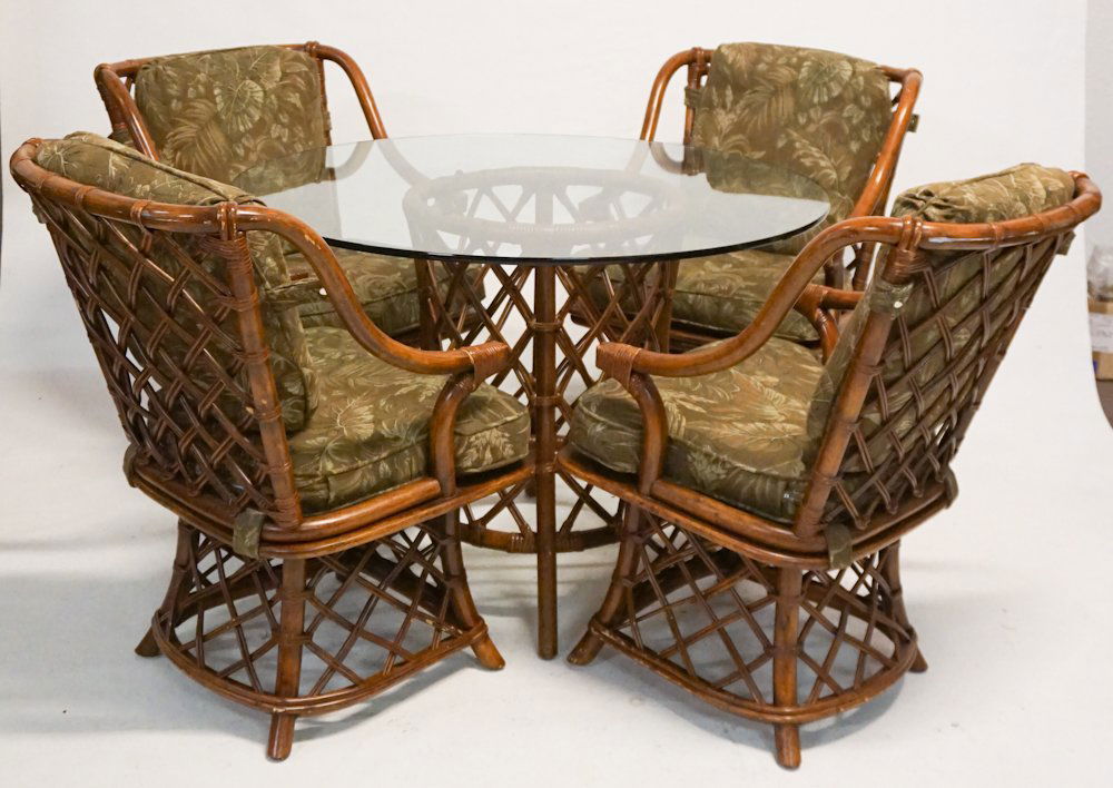 Mid Century Style Bamboo Breakfast Table & Chairs (1 of 2)