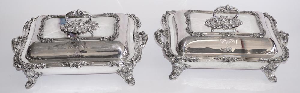 Pair Old Sheffield Plate Covered Serving Dishes (1 of 3)