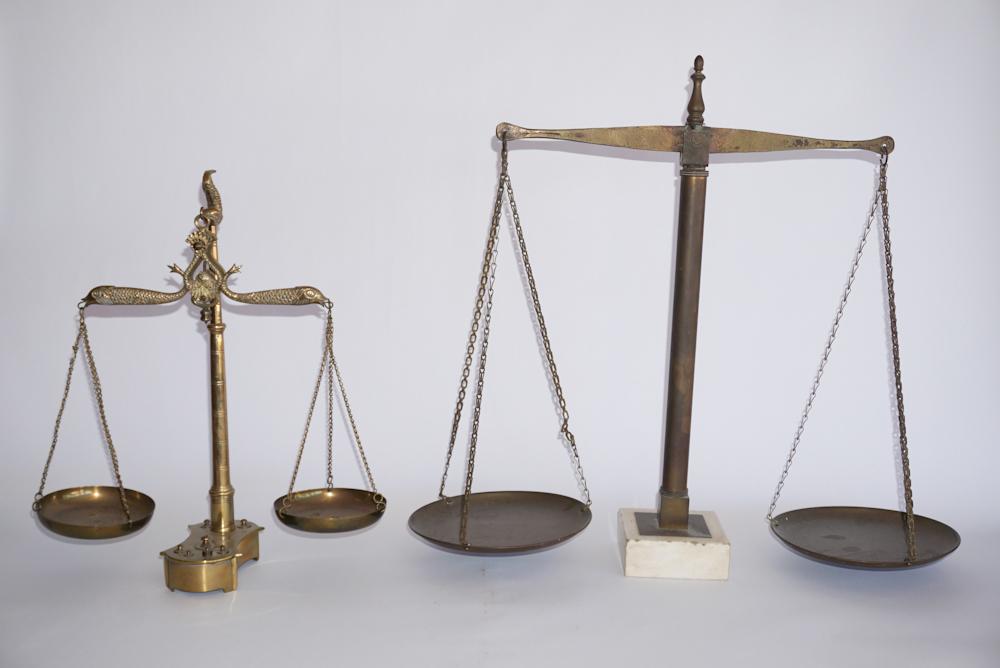 Two Antique Table Top Brass Scales (1 of 3)