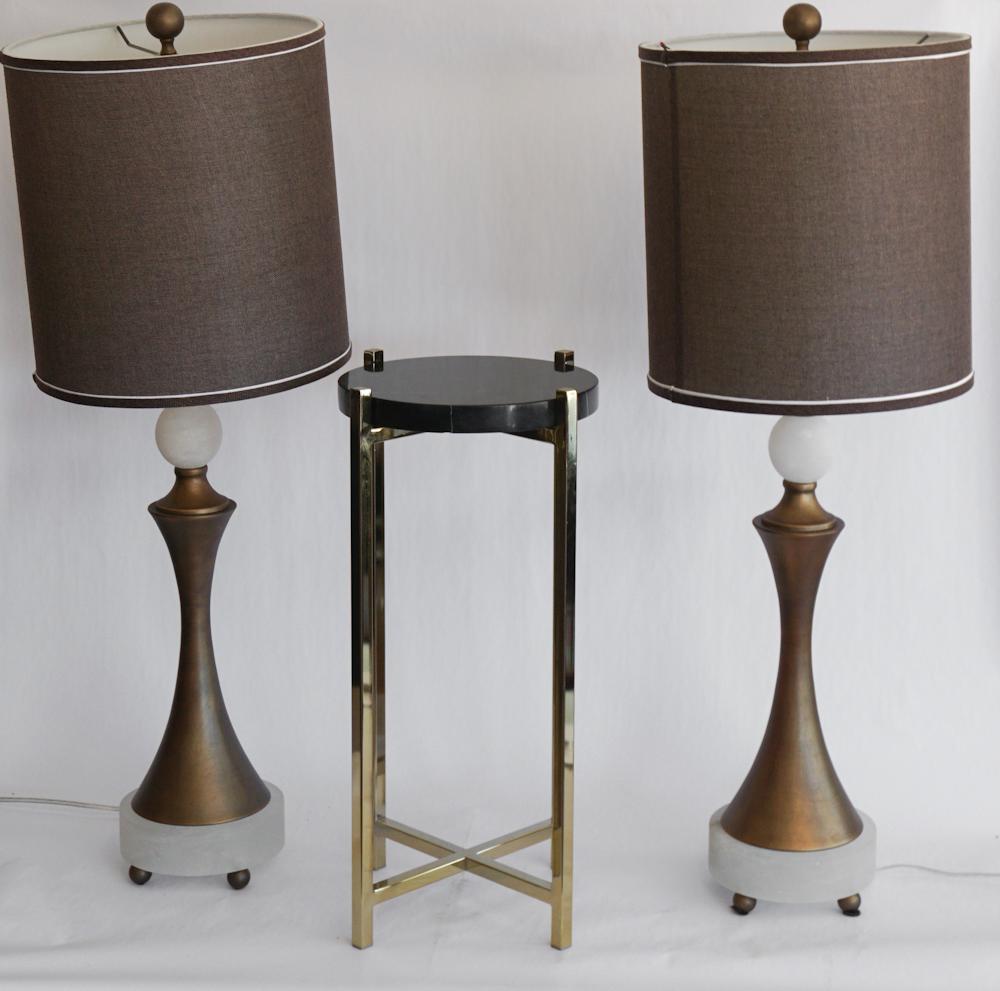 Pair Deco Style Marble & Brushed Metal Lamps (1 of 1)