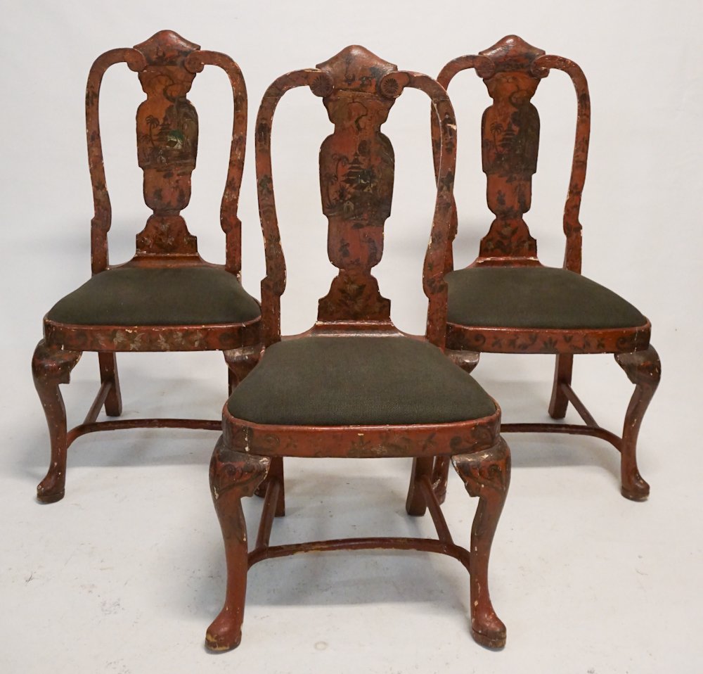 Set British Queen Anne Chinoiserie Dining Chairs (1 of 4)