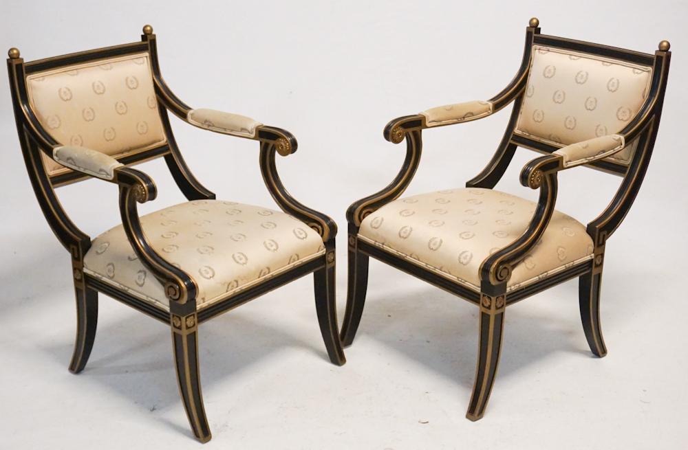 Pair Hollywood Regency Gilt and Ebonized ArmChairs (1 of 2)