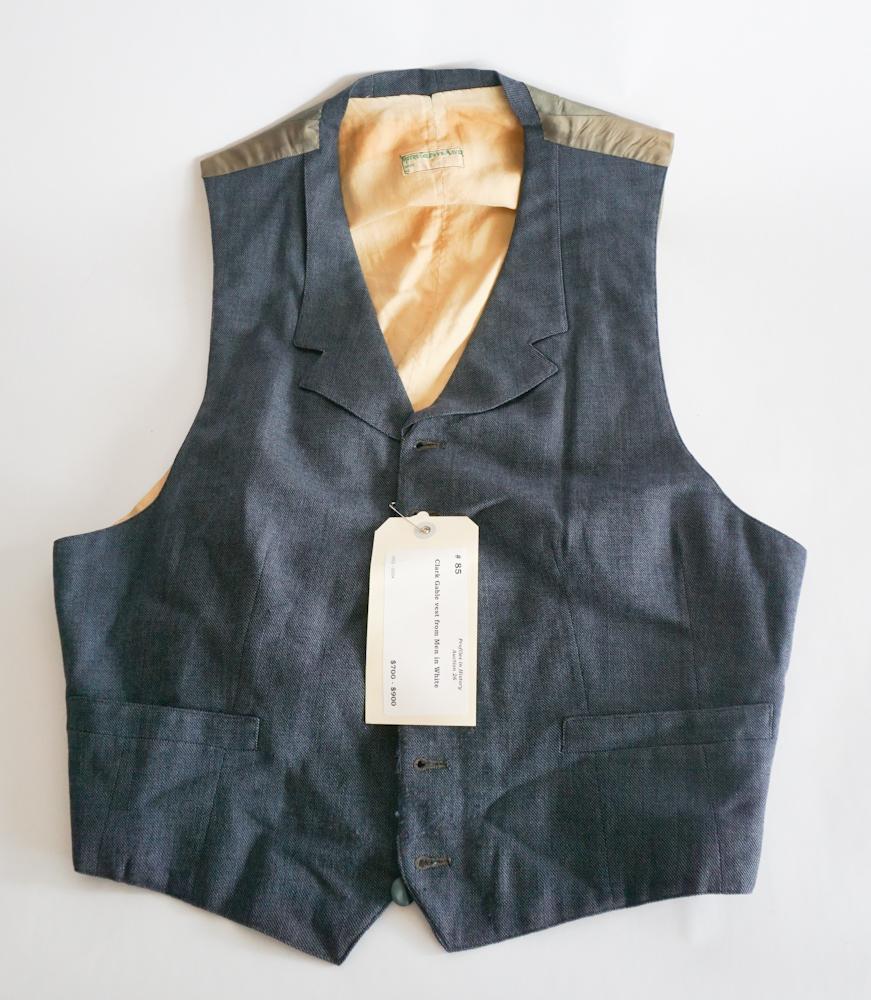 Original Clark Gable Vest Worn in "Men In White": 1934 film. The vest having been purchased by the current owner from Profiles In History of California and is accompanied by its original tag. Sold from the personal collection of a Southern Gentleman 