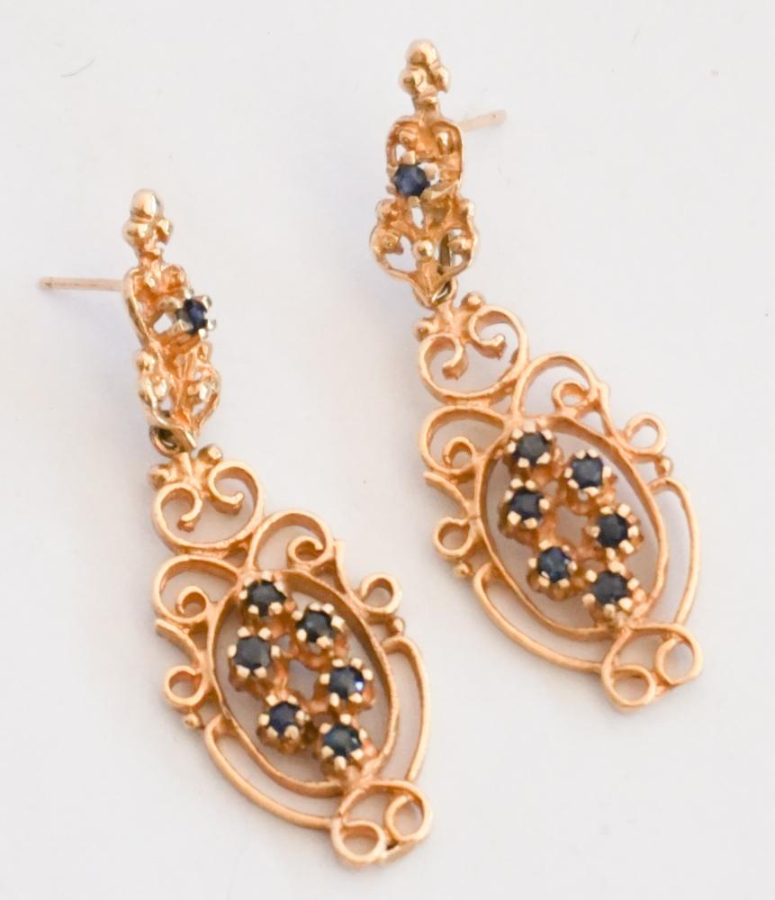 Charming Pair Ladies 14k Gold & Sapphire Earrings (1 of 1)